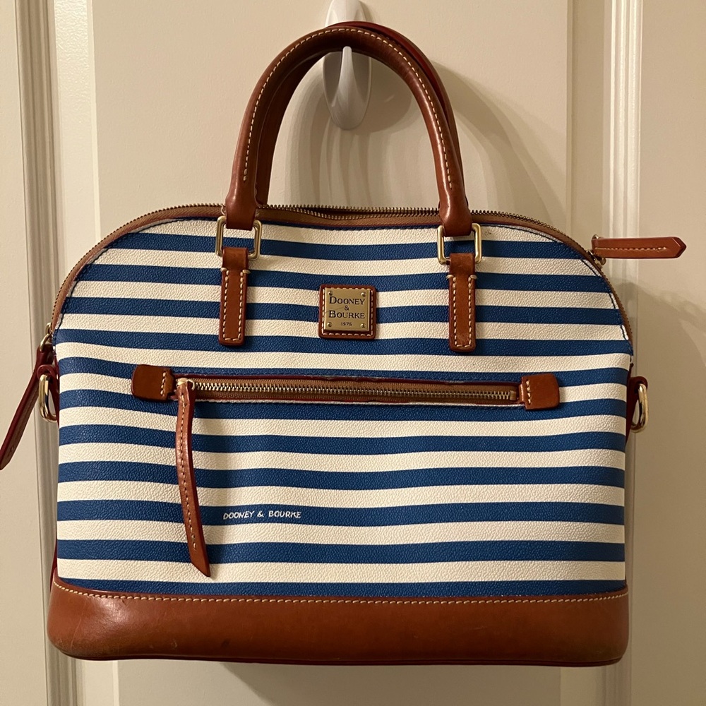 Dooney & Bourke Blue and White Striped satchel and Dooney duster bag